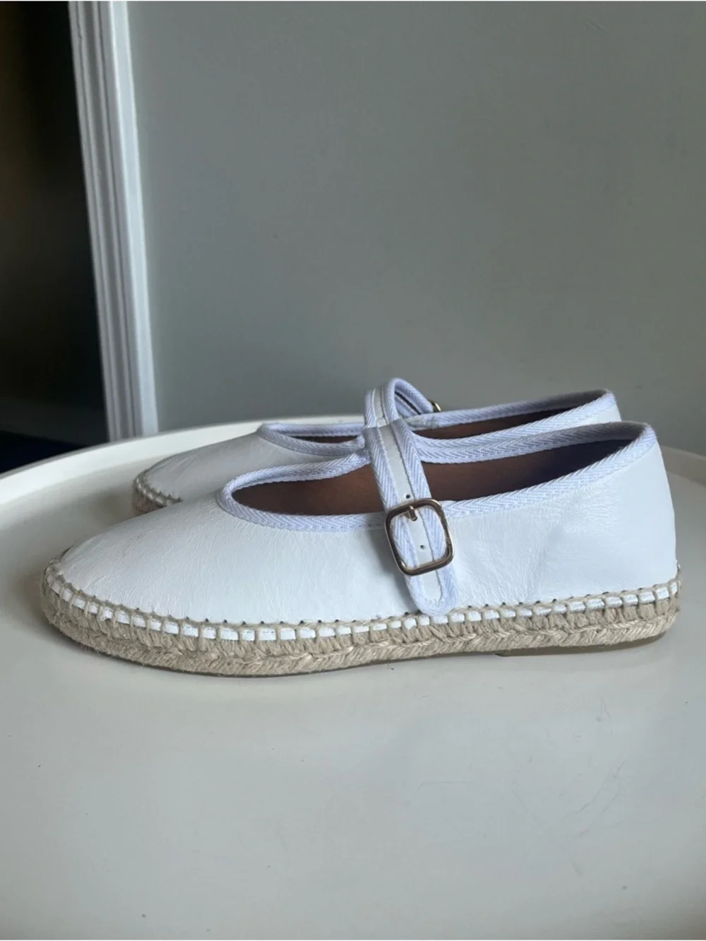 NEW Jutelia Leather Mary Jane Espadrilles White Size 39/7.5-8